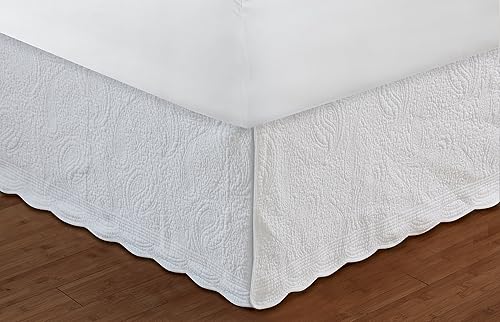 Greenland Home Falda de cama acolchada de cachemira, tamaño King, color blanco