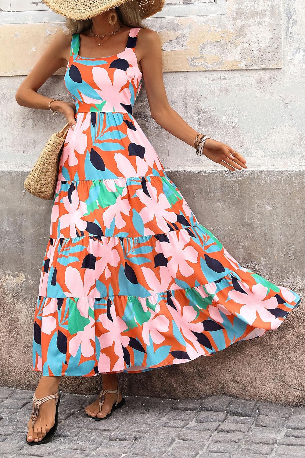 PRETTYGARDEN Women's 2026 Summer Floral Maxi Dress Sleeveless Smocked Ruffle Long Flowy Beach Vacation Boho Sundresses - Image 4