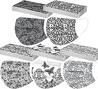 Vista 1 de Paquete de 50 mascarillas desechables con patrón de encaje con filtro facial de 3 capas con cinta elástica para las orejas, transpirables