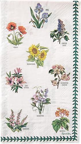 C.R. Gibson Spode Garden - Toallas de papel desechables florales para baños y mesas, 4.5 x 8 pulgadas, multicolor