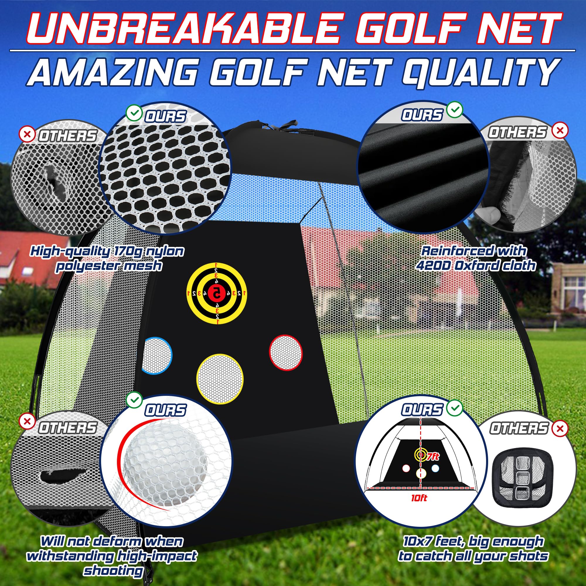 Golf-Übungsnetz 3 X 2,1 M – Mit Tri-Turf-Matte, Für Drives & Chips, Für Garten & Garage, Inkl. Tragetasche