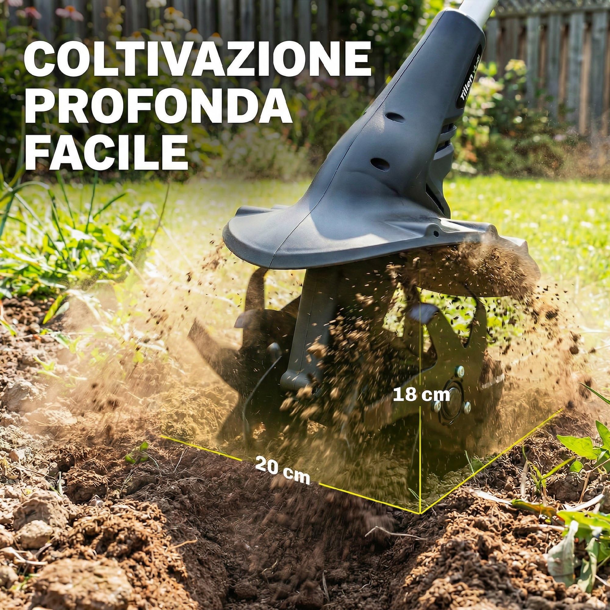 Outsunny Motocoltivatore Cordless 18V, Motozappa 20cm Larghezza, 18cm Profondità, 4 Lame, Manico Regolabile, per Orto, Giardino e Terreni, Batteria e Caricabatterie Non Inclusi
