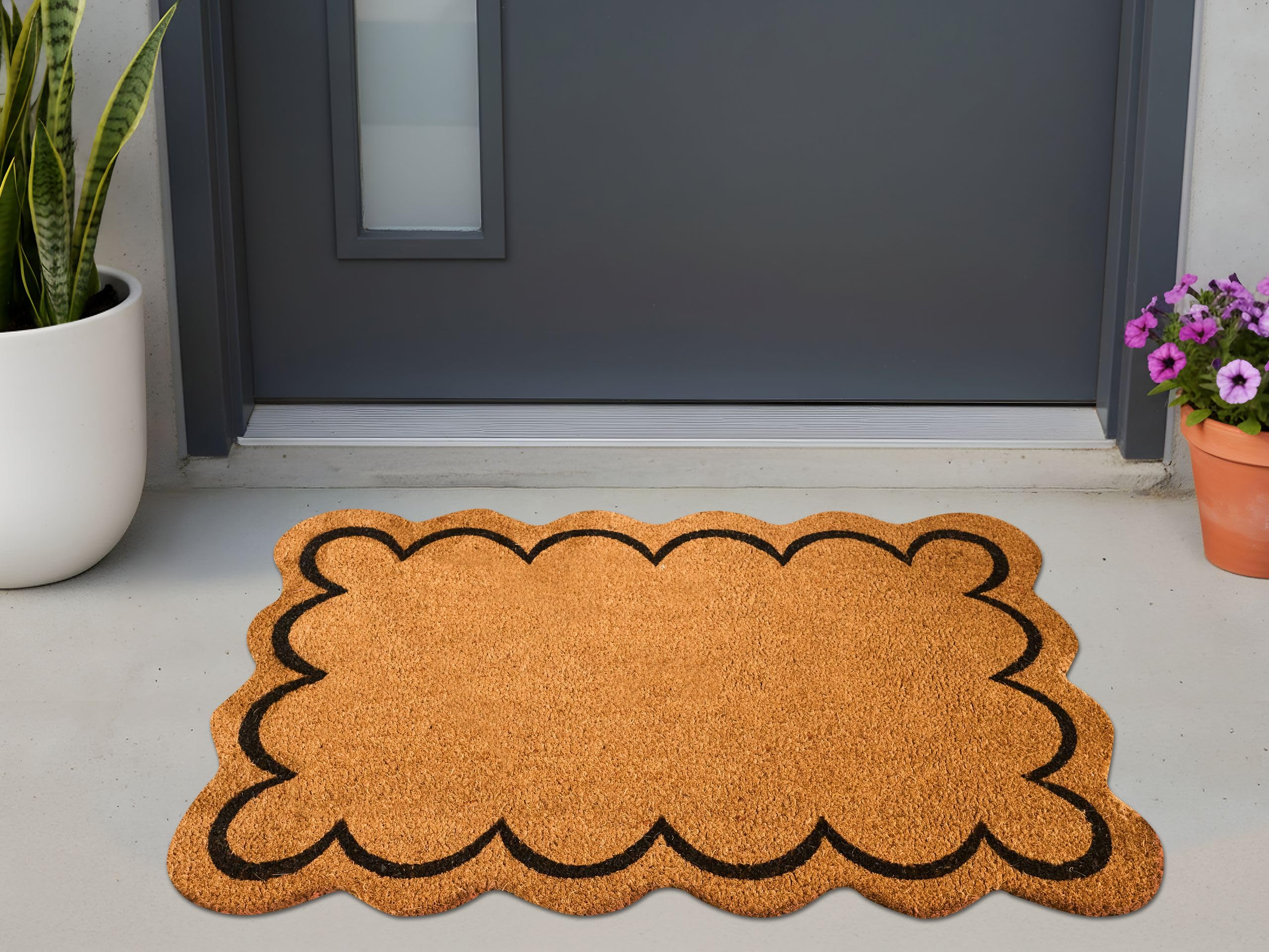 Beliani Paillasson en Fibre de Coco 60 x 90 cm Antidérapant Dessous en PVC Motif Ondulé Naturel Holon