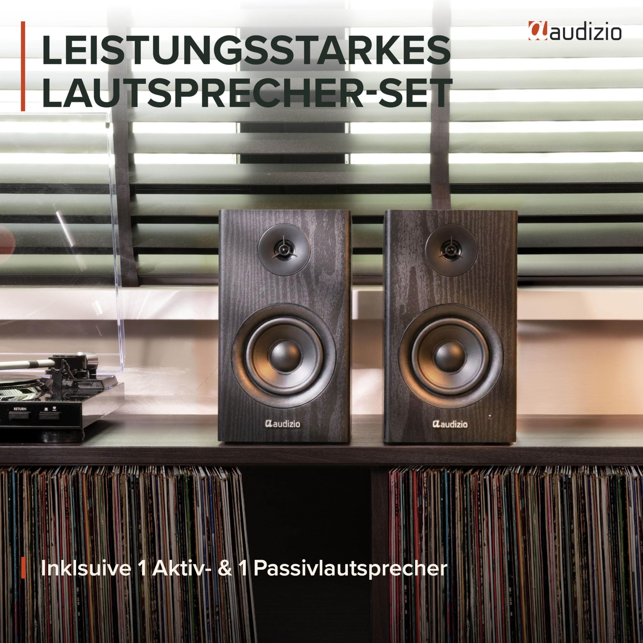 Audizio BS15 Aktivlautsprecher Boxen Paar - 60 Watt Bluetooth HiFi Lautsprecher Set mit HDMI ARC, Optical & RCA - Regal Lautsprecher, Studio Boxen für PC, TV & HiFi - Schwarz