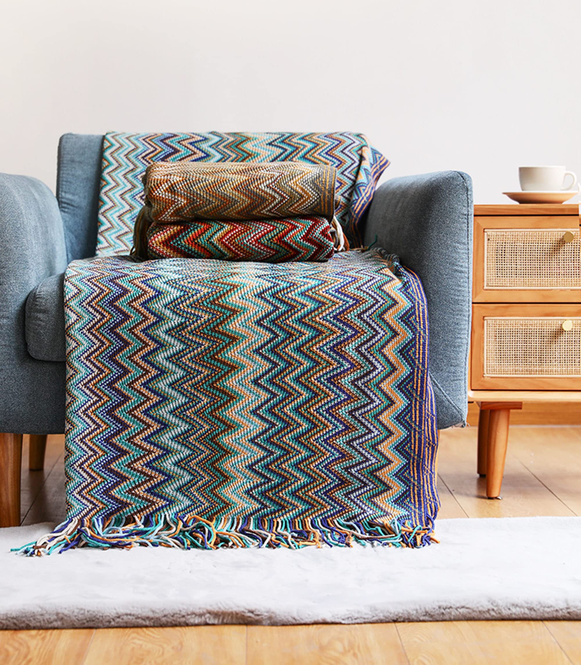 Weiche Neon-grüne Strick-Überwurfdecke Mit Quasten – Boho Style Für Sofa, Bett & Couch (127 X 152 Cm, Maschinenwaschbar)
