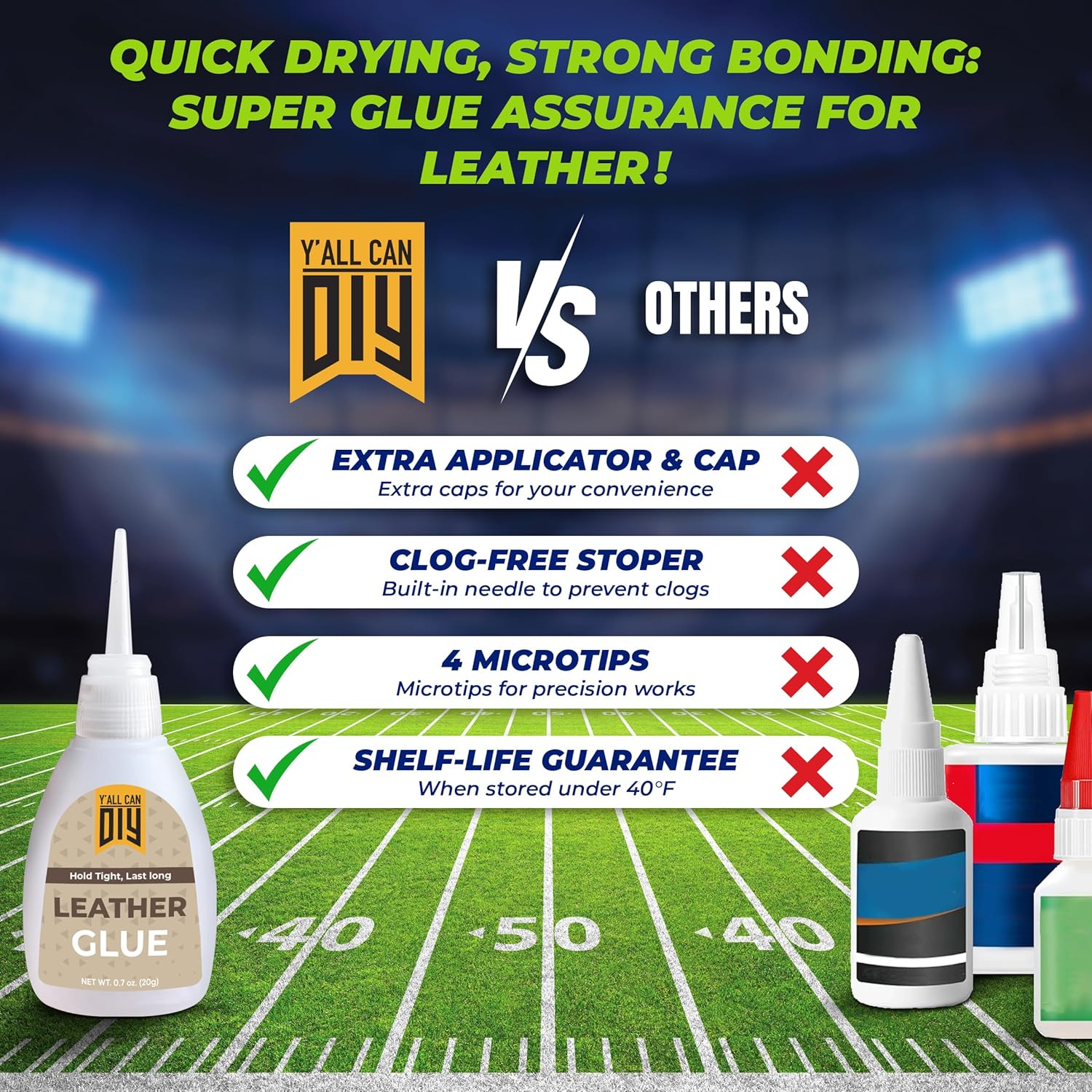 Y'allCanDiy Super Glue for Leather 144 Pk x .7 Oz. (20g)- Leather Glue - Adhesive for Purses, Sofas and Furniture. Heavy Duty Waterproof Cyanoacrylate Based Adhesive for Leathercraft, Upholstery