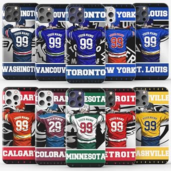 Personalized Ice Hockey Player Jersey Team Phone Case Custom Name and Number Style 7 Protective Cover Customized Compatible with Clear Case Tough Case For iPhone 15 14 12 13 11 X XR XS Promax Plus