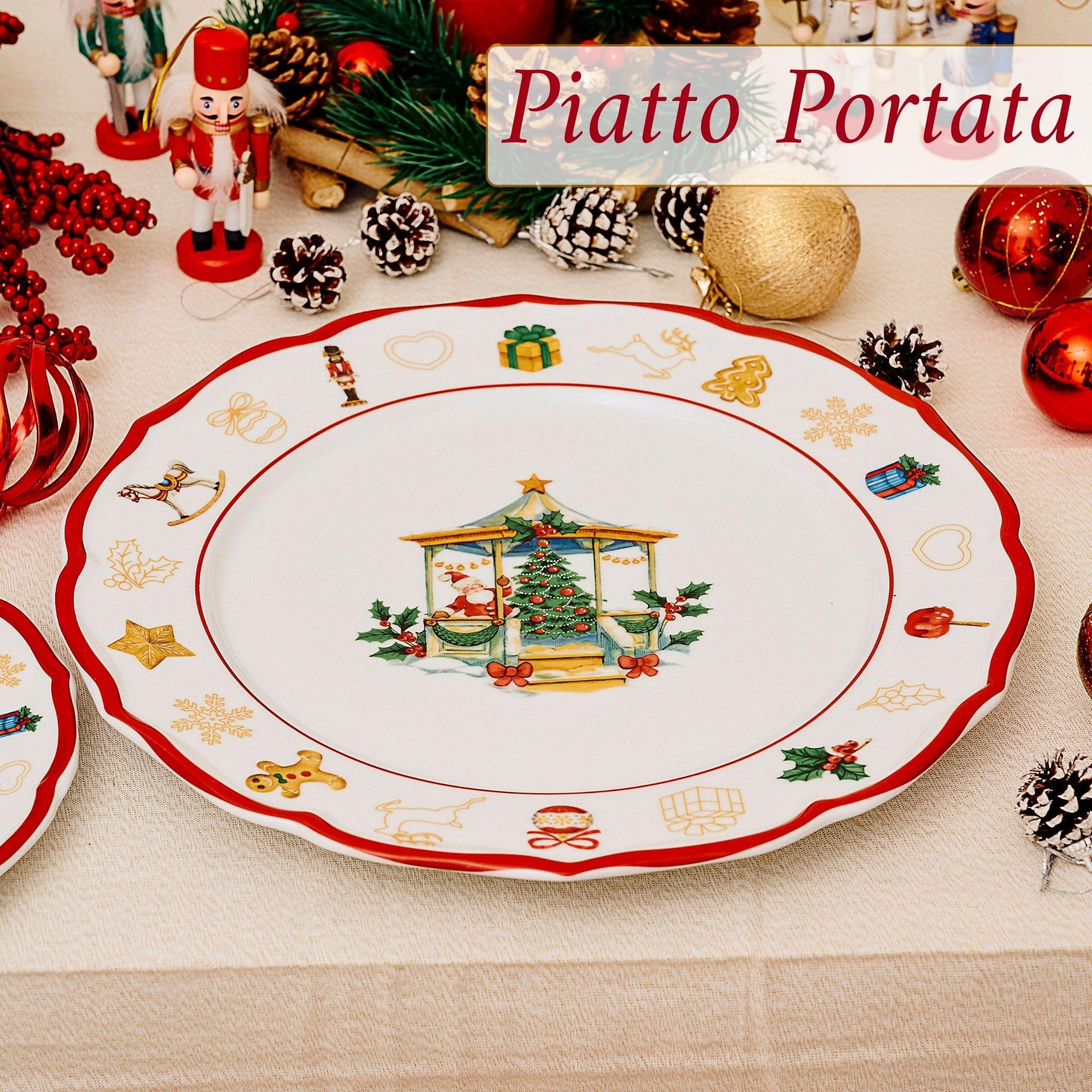NAMAI - Piatto Panettone Natalizio 33 CM, Porcellana Resistente, Eleganza Natalizia, Adatto In Lavastoviglie e Microonde, Piatti Natalizi, Idea Regalo (Piatto Panettone)