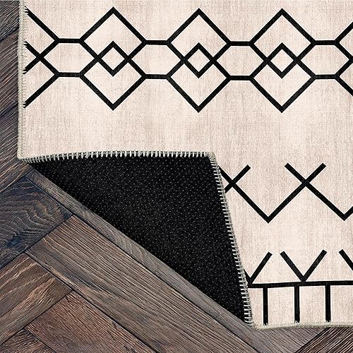 Miniatura 8 de Alfombra cuadrada lavable de 5 x 5, color crema con parte trasera antideslizante, resistente a las manchas, plegable, bohemia lavable a máquina,