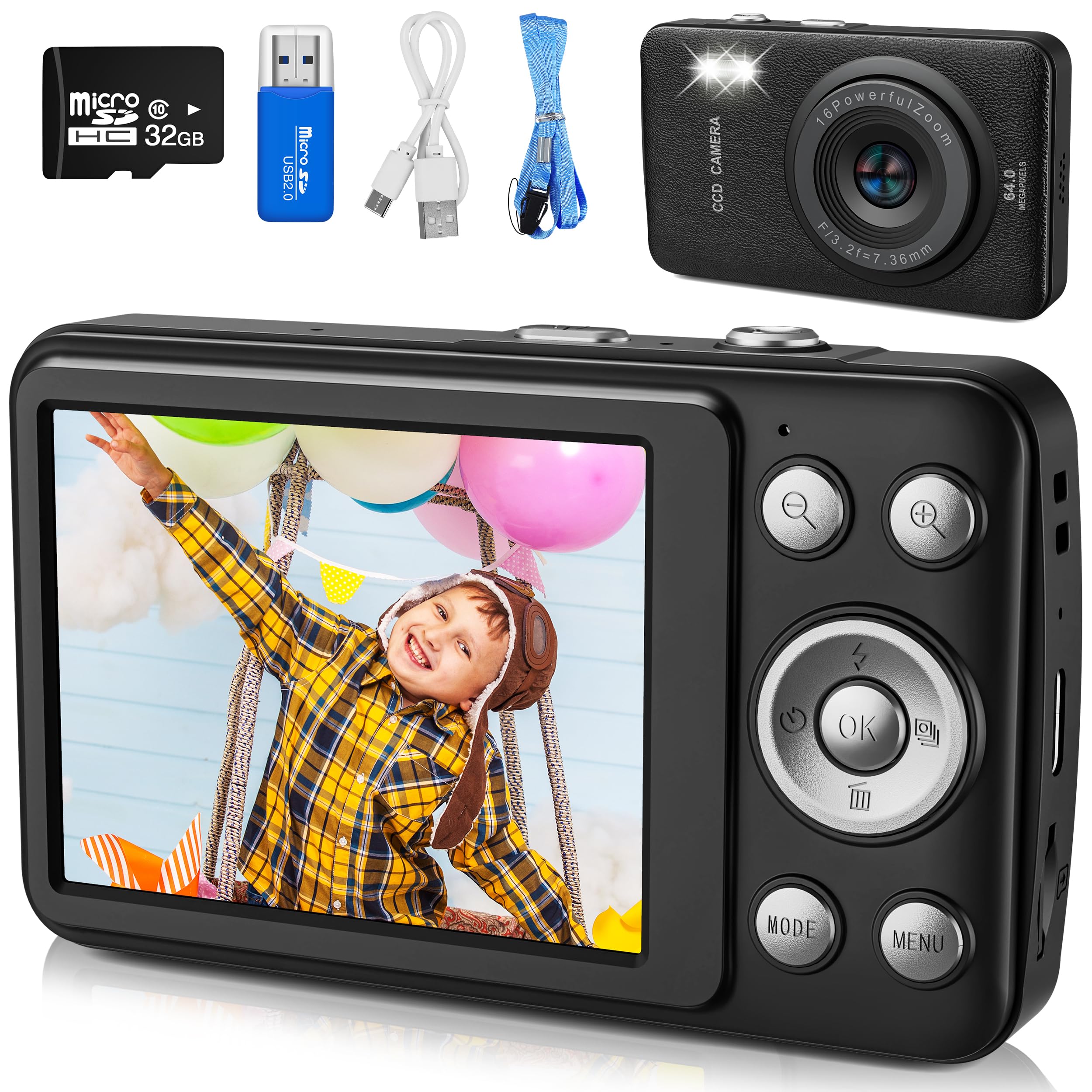 Kids Camera Toys for Boys Girls,Digital Video Camera Toys for Kids with MP3 Music Player and 32GB SD Card,Ideas Birthday Gifts for 4 5 6 7 8 9 10+ Years Old Little Girls and Boys(Black)