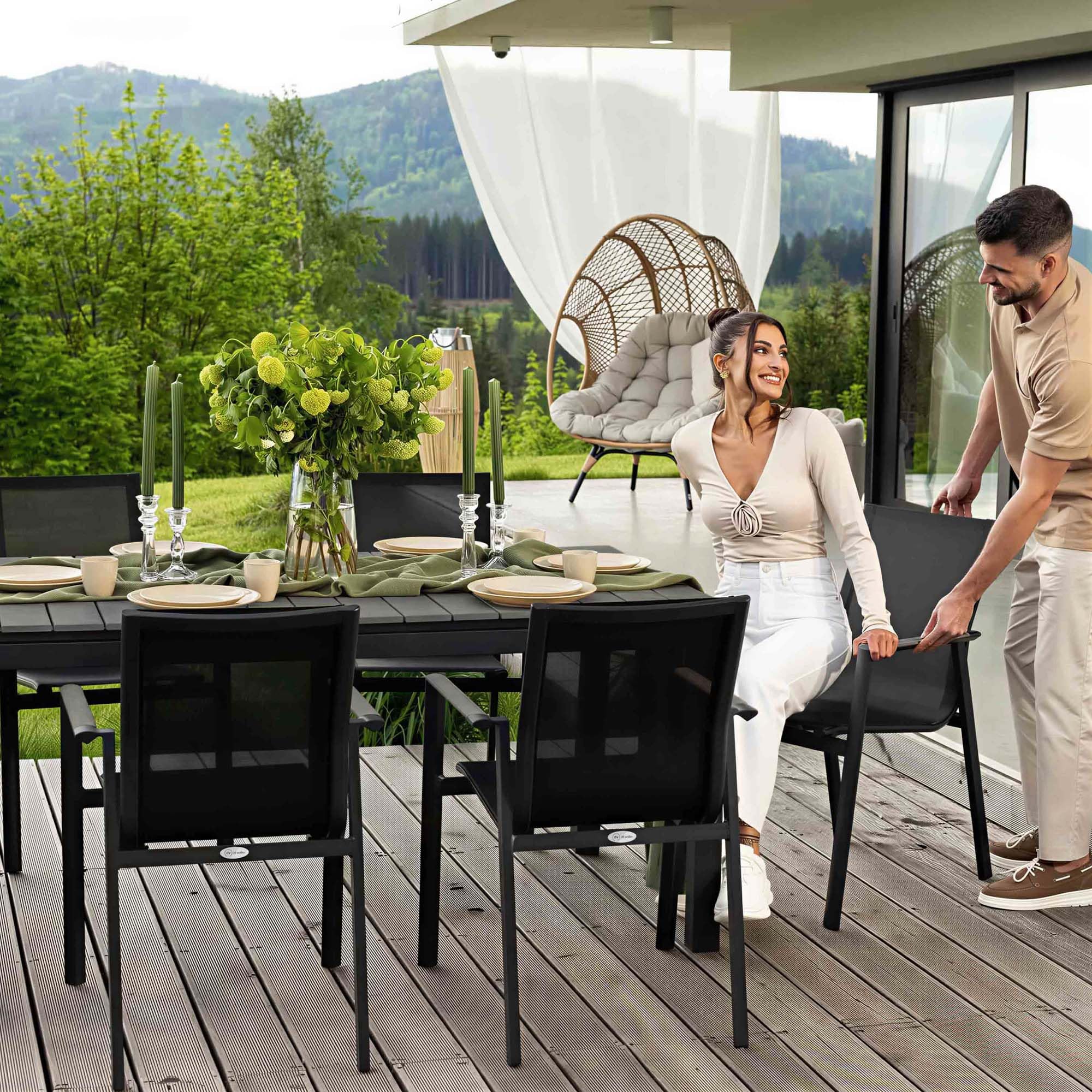 di volio Gartenmöbel MIRANNO, ausziehbarer Gartentisch mit stapelbaren Stühlen - Set, langlebige Essgruppe für 6-8 Personen, robust & wetterfest (Grau, 8-Sitzer)