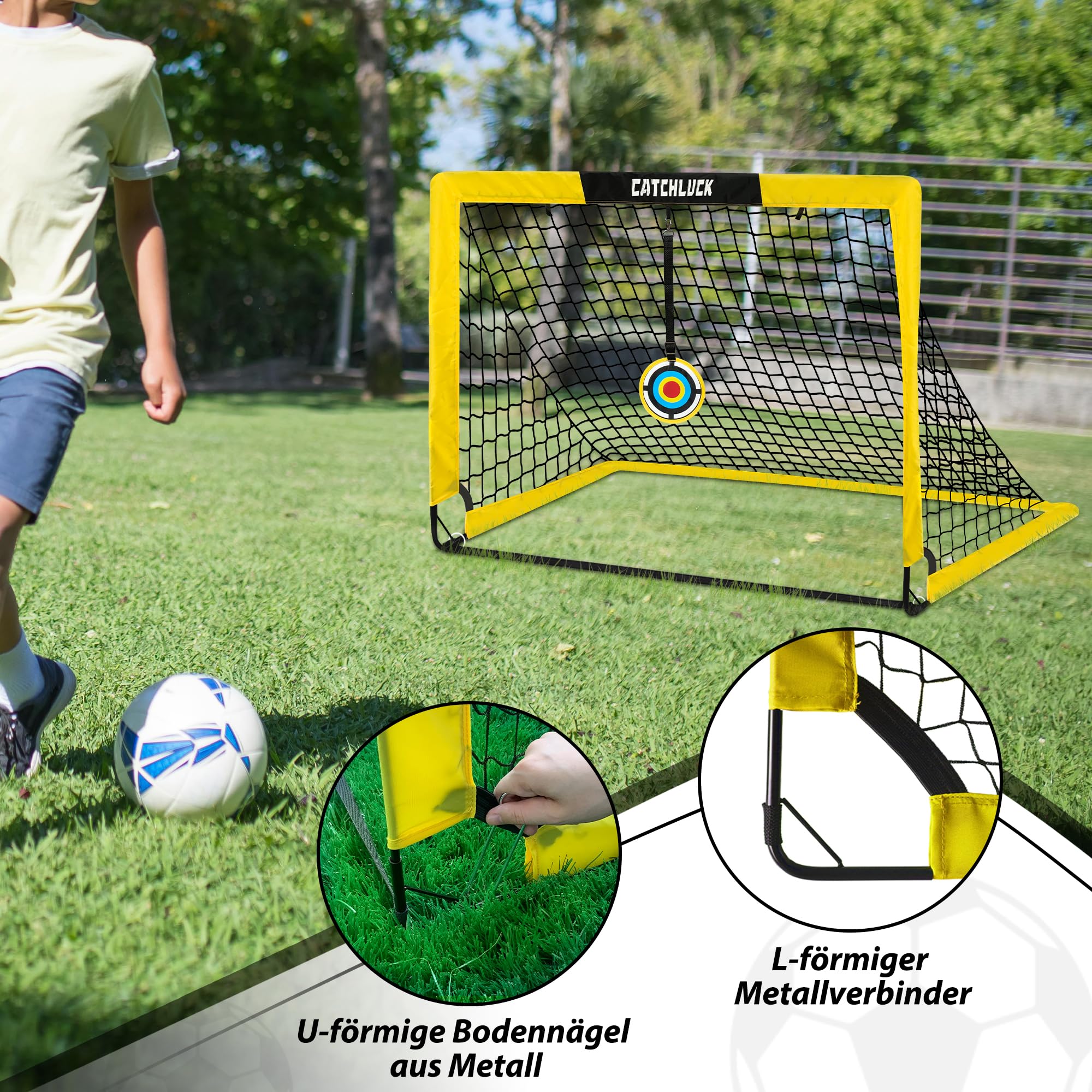 Set di 2 porte da calcio per giardino con coni, chiodi a U e borsa
