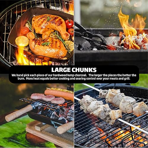 Miniatura 3 de Carbón de leña dura 100% totalmente natural, súper premium, quema más caliente, más largo y limpio, trozos grandes, calidad de restaurante, 20 libras