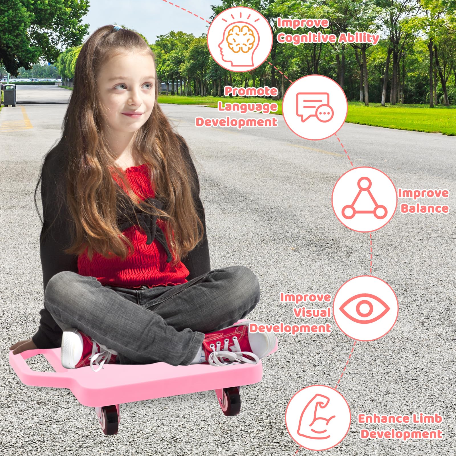 Ark miido Kids Sitting Scooter Board with Handles Swivel Casters Square Plastic Floor Surfer for Gym Class Children Physical Education Home Use