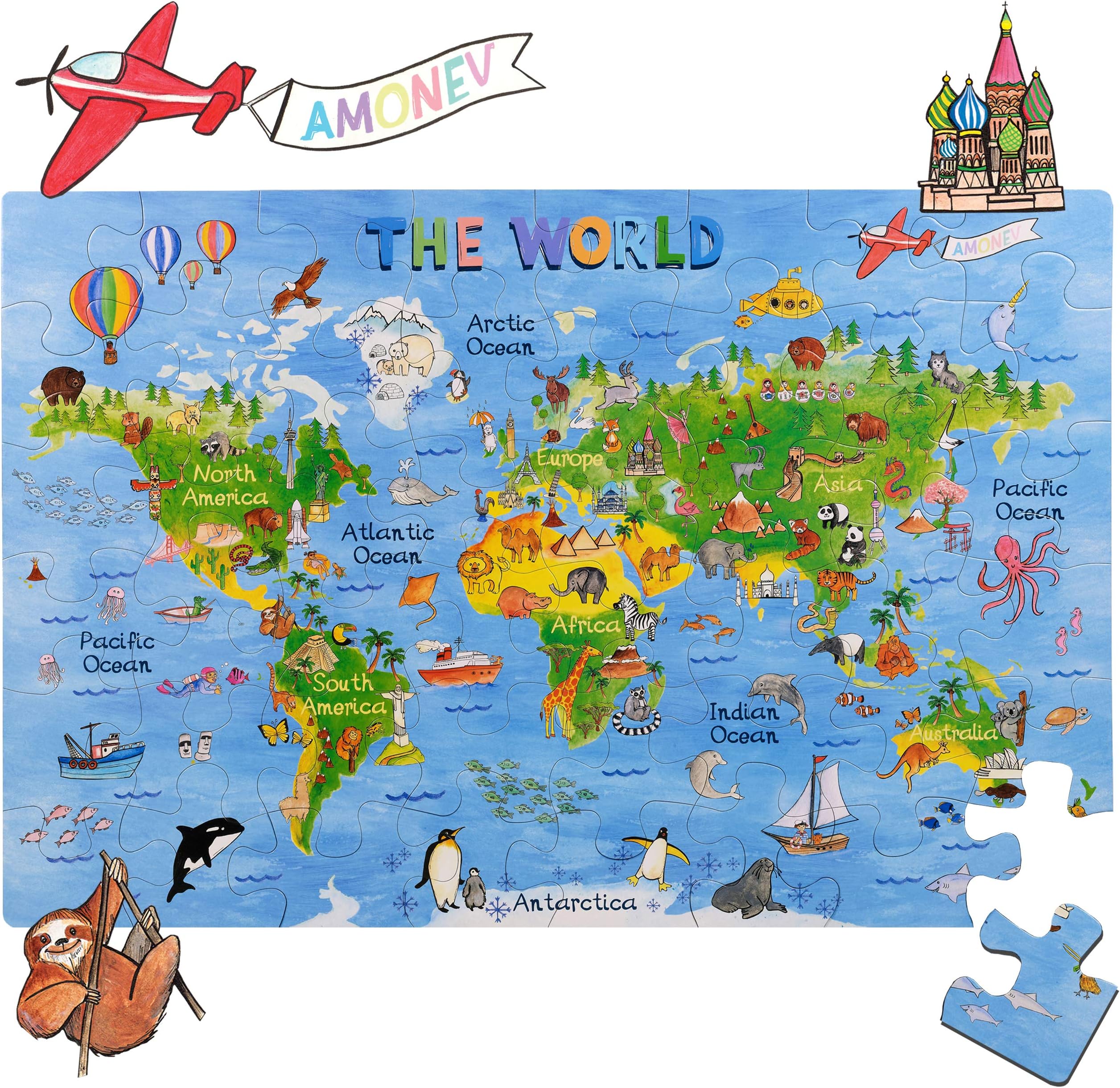 World Map Big Floor Puzzle with Thick Jigsaw Puzzle Pieces which can Also be Used on a Table are Great Floor Puzzles for Kids Ages 4-8 Years and Older (World Map Puzzle) (World Map Puzzle)