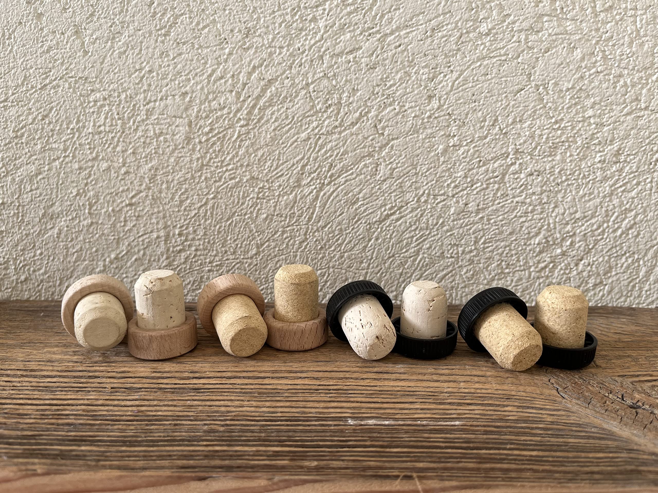 Lot de 100 Bouchons en Liège Avec Poignée en Bois 19,5 mm | Pressé | Aggloméré | Pour Gin, Spiritueux, Huiles et Jus | Du Portugal | Taille du Manche 29 x 12 mm