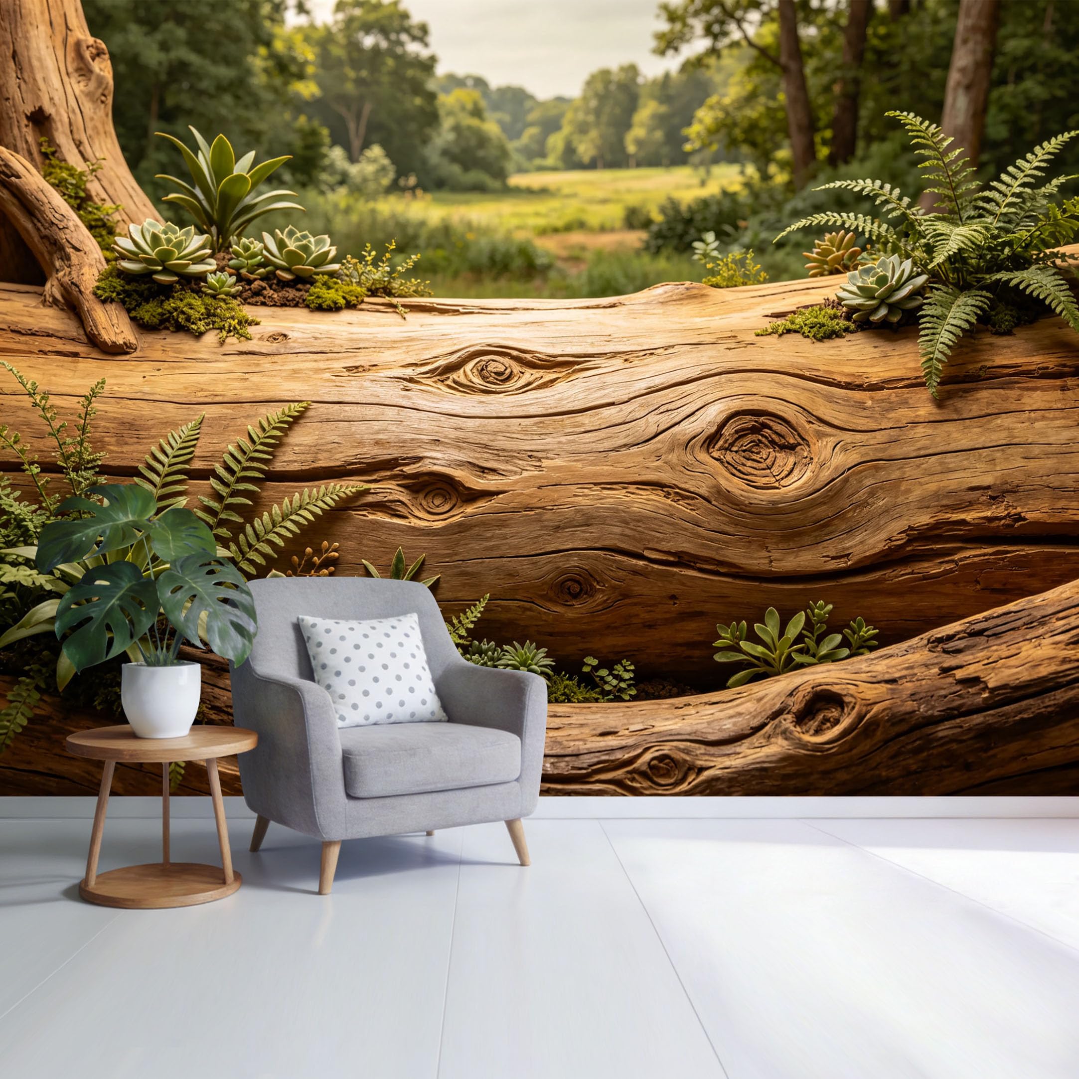 Custom Size Wall Mural Botanical Forest Log Succulent Plants Natural Landscape SelfAdhesive Wall Fabric Removable Wallpaper for Home Office Decor