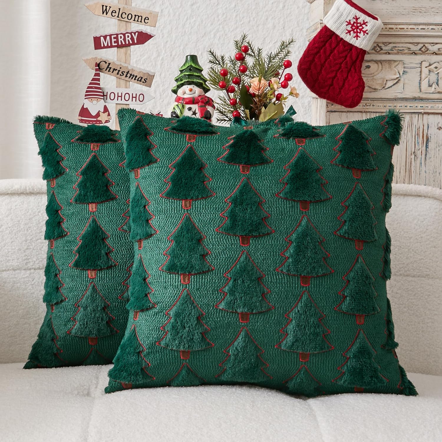 Set of 2 Soft Fluffy Luxury Sparkling Sequin Pillowcases for Couch Sofa Holiday Festivals Home Décor 20x20 Inch Dark Green