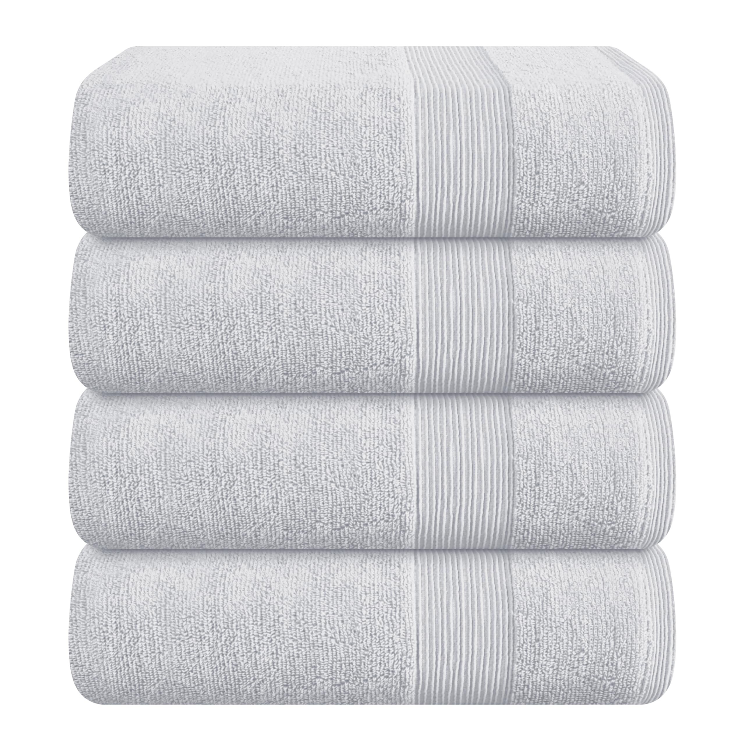 Elvana Home Juego de 4 toallas de baño de 27 x 54 pulgadas, 100% algodón hilado en anillo, ultra suave, altamente absorbente, lavable a máquina, toallas de baño de calidad de spa para baño, gris claro
