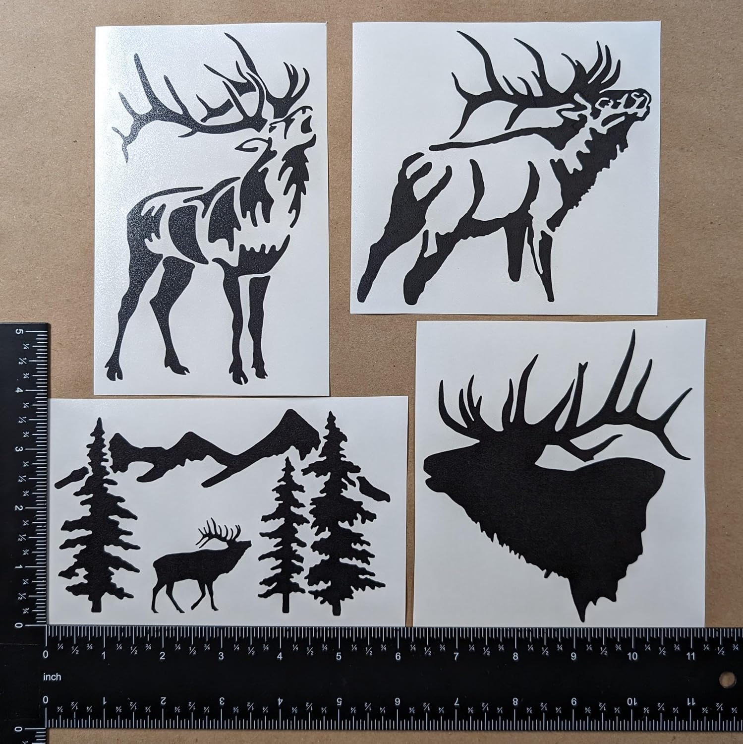 Elk Deals 4 Pack: Bulging Elk, Detailed Elk, Elk Head Silhouette, Elk in Trees (Black, Large ~5")