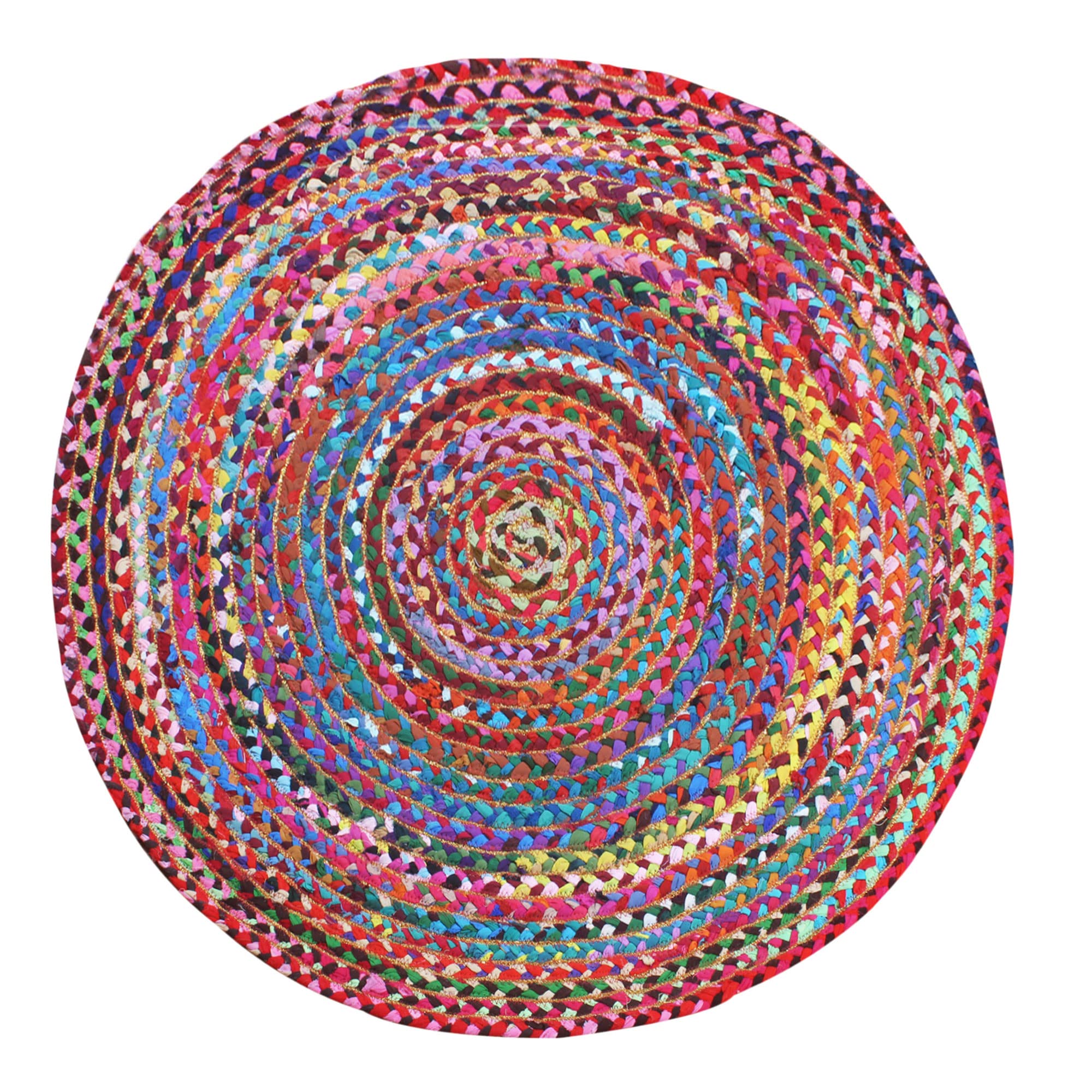 Tapis circulaire tressé Chindi en coton anti-poussière pour entrée et cuisine 1,5m