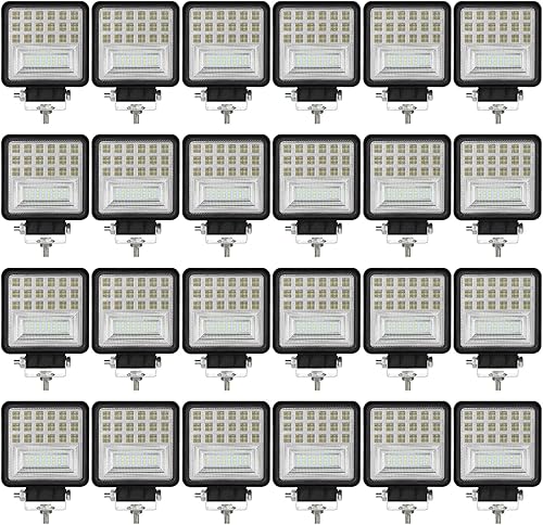 Treela 24 piezas de luces LED de 4 pulgadas 126 W LED cuadrado camión luz impermeable 9-85V equipo para barco coche ATV SUV todoterreno camiones
