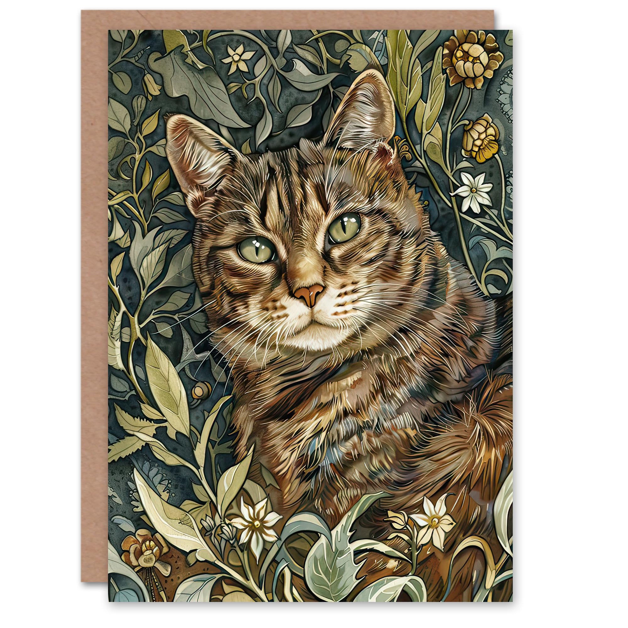 Artery8 Greeting Card Cat Lover Moggie Pet Hiding in Wildflower Field Blank For Him Or Her Art Birthday Card