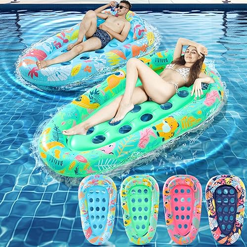 Paquete de 4 flotadores de piscina para adultos, 72 x 42 pulgadas, tamaño ultra con reposacabezas, agujeros de enfriamiento, tapetes gigantes para