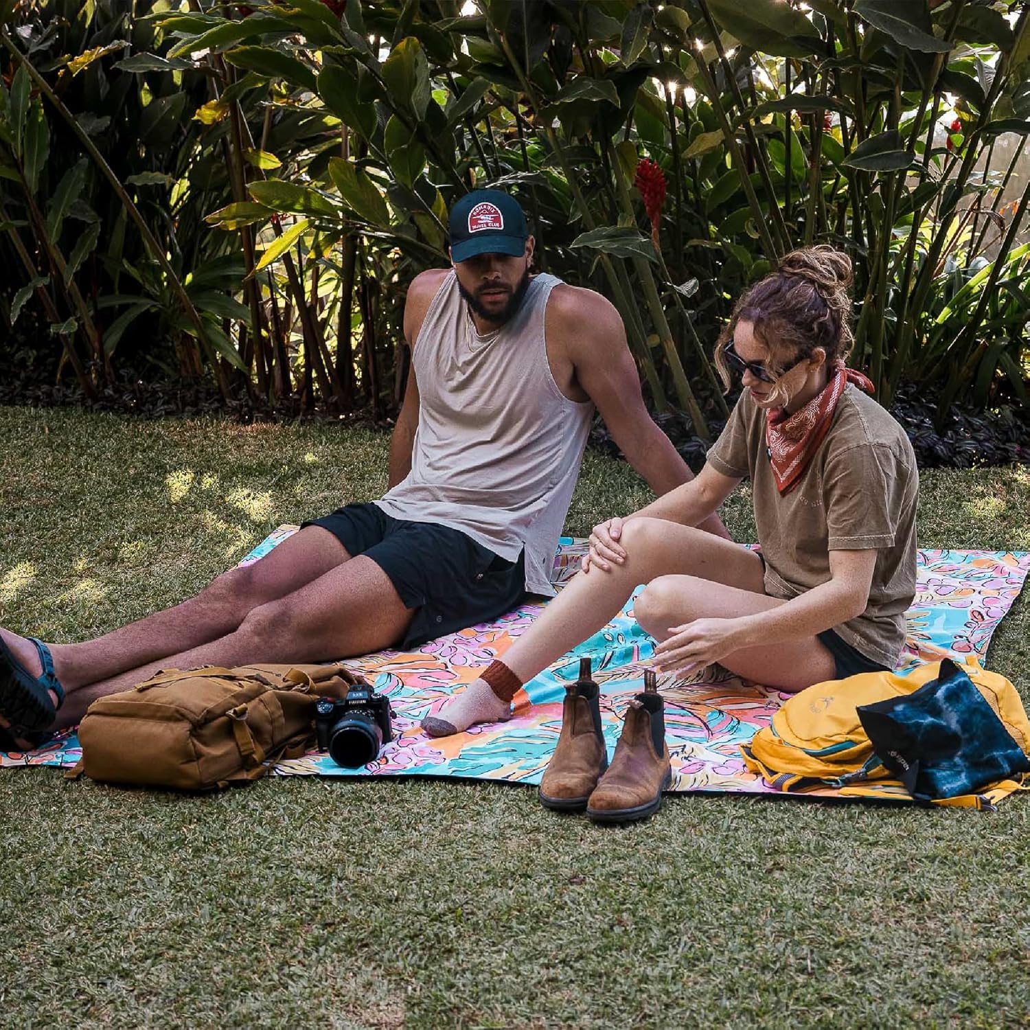 Nomadix Festival Blanket - Perfect for Picnics, Camping, & Lawn Seating - Plush Top & Water Resistant Base - Made with Post Consumer Recycled Materials - Jungle - 60x72 - Image 9