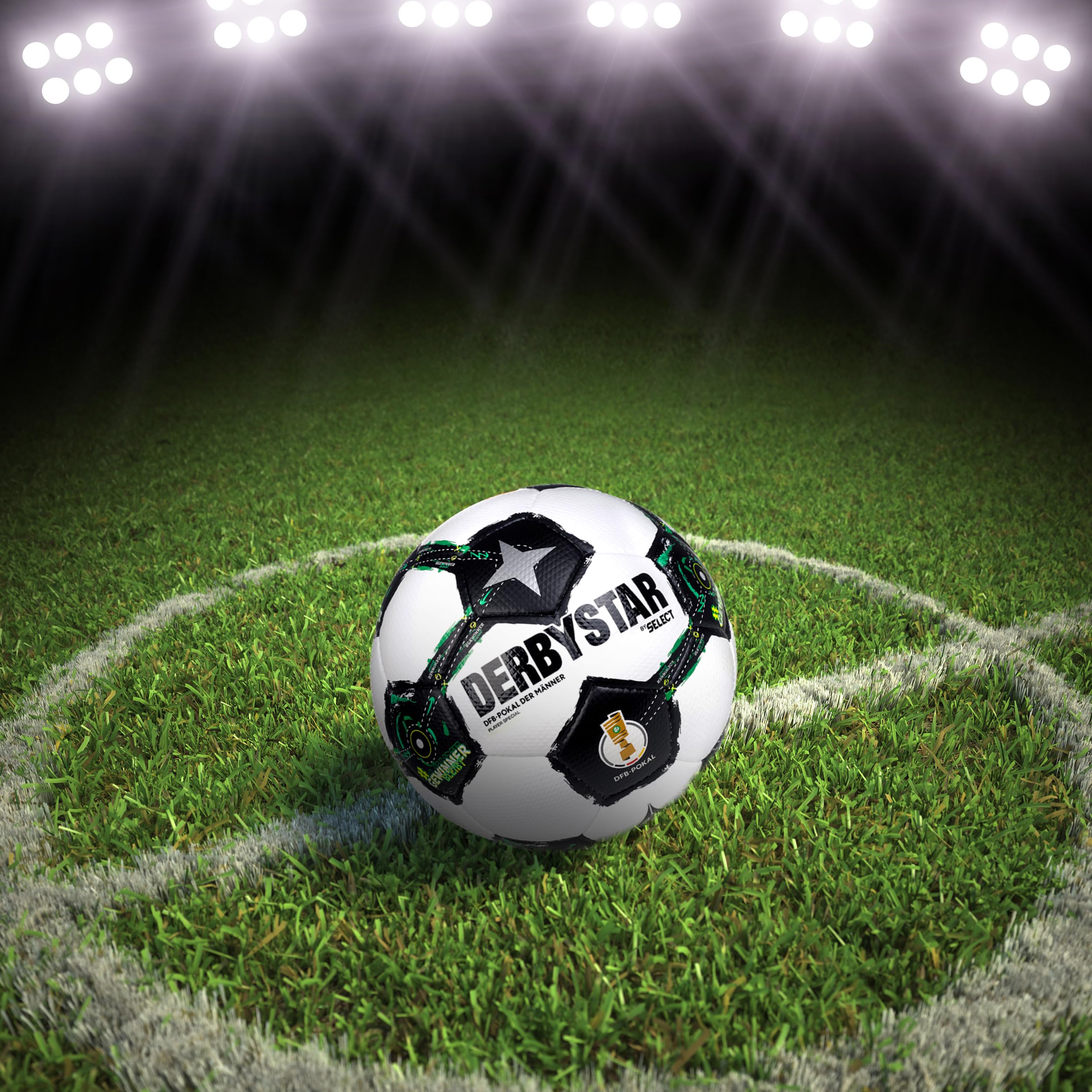 Derbystar Fußball DFB Pokal Player Special - Trainingsball Gr. 5 | Offizieller Lizenzball, 410g Gewicht, PU-Oberfläche mit Diamantstruktur, SR-Blase für Formstabilität, Schwarz-Weiß