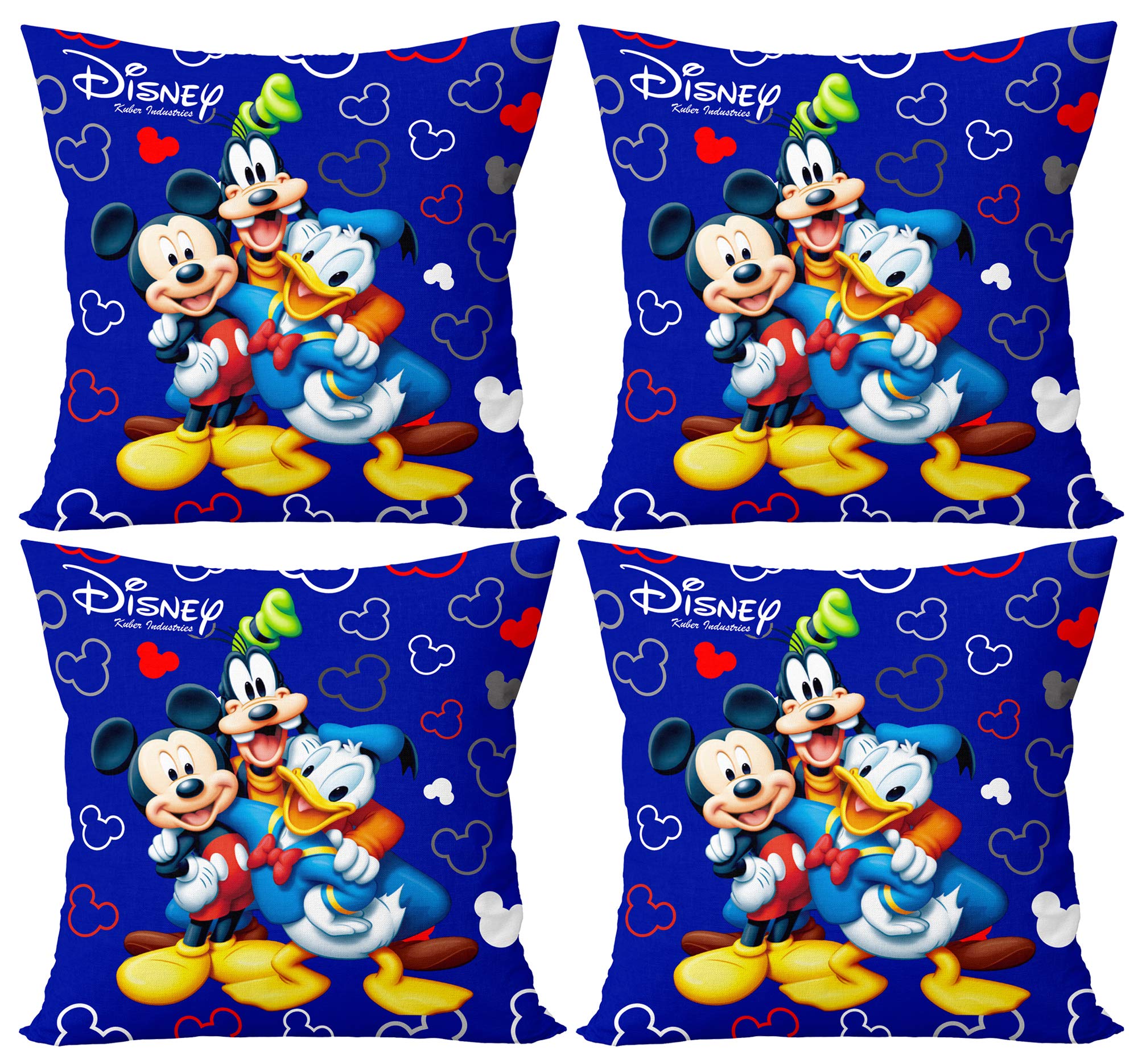 Kuber Industries Disney Printed Microfiber Filled Floor Cushion, Decorative Throw Pillow, Home Decor Pillow, Sofa/Bed Cushion,16"x16"(Blue)-Pack of 4-KUBMART15866