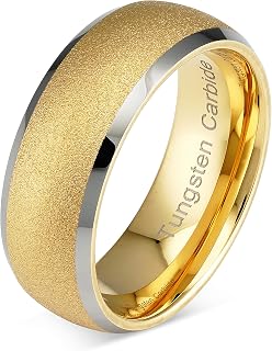 Tungsten Rings For Men Women Gold Wedding Band SandBlasted Silver Edge Sizes 6-16
