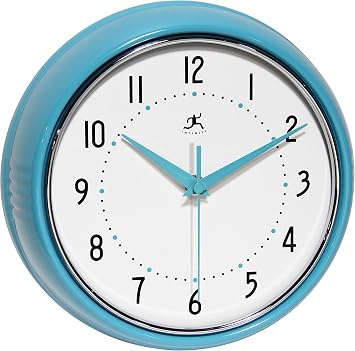 Infinity Instruments 10940-TQSE Turquoise Retro 9-1/2-Inch Metal Wall Clock
