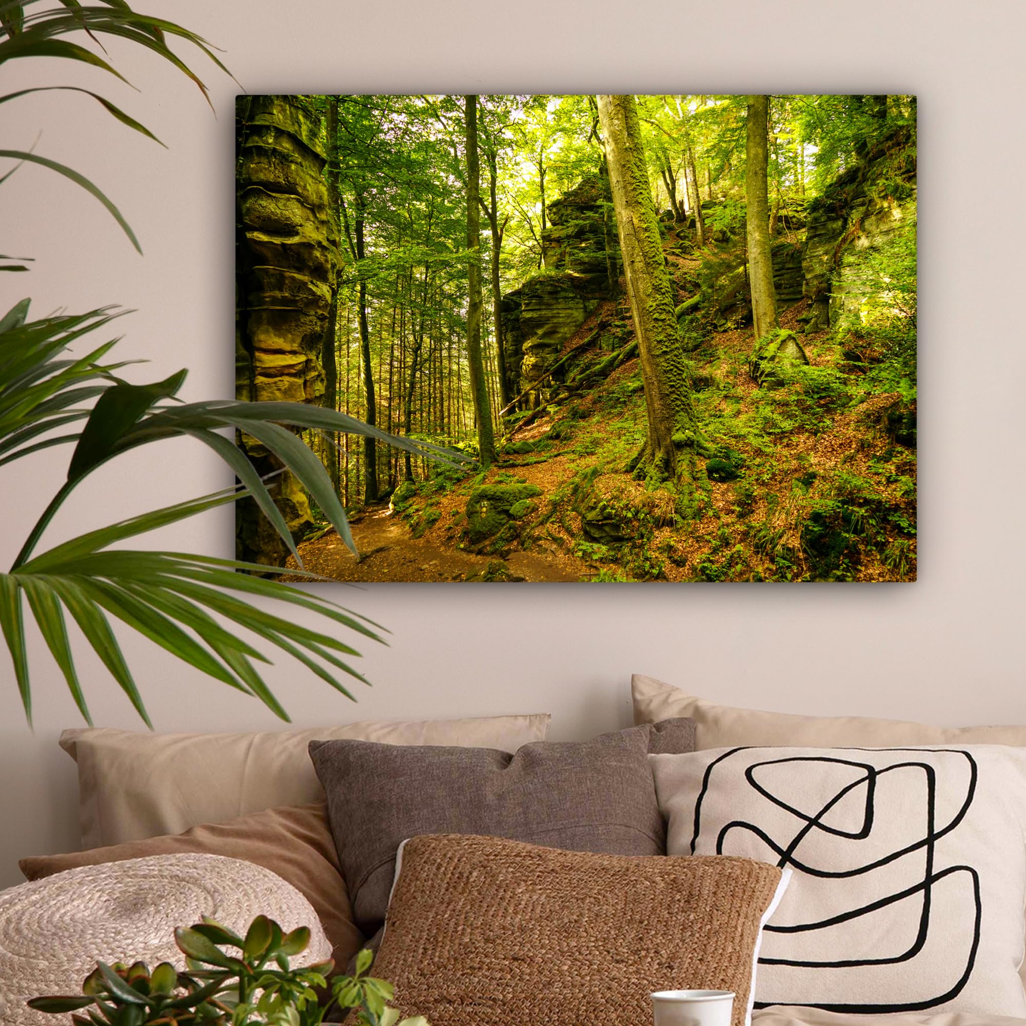 Quadro Su Tela "Alberi Dorati Foresta" 120x80 Cm - Decorazione Moderna Per Soggiorno E Camera, Colori Intensi, Tela Tesa A Mano
