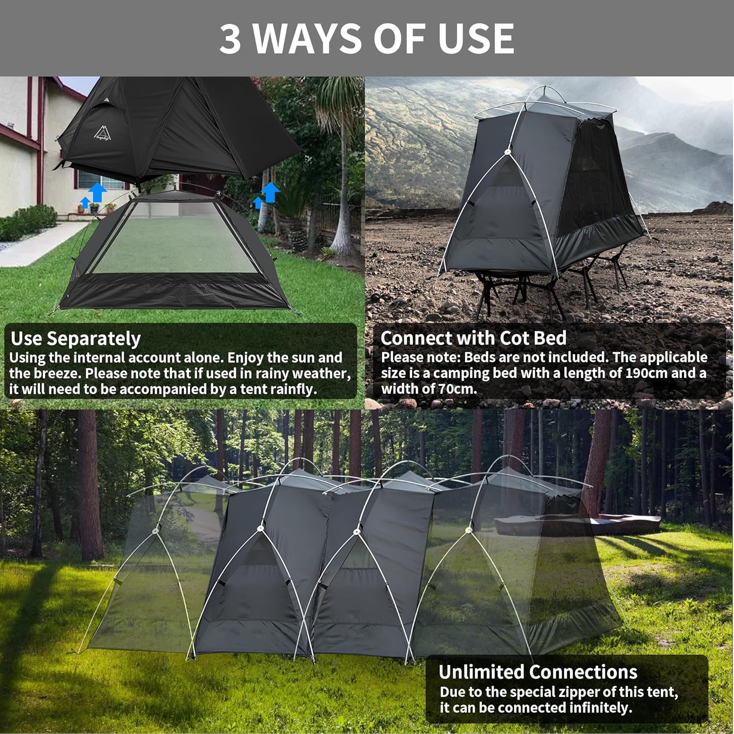 TENPLAY 1-Person Cot Tent Flysheet,Must be Used with Matching Inner Tent, Lightweight,Waterproof, Sun Protection,Nylon, Easy Setup,Expandable Rainfly for Camping, Hiking, Backpacking, Picnics