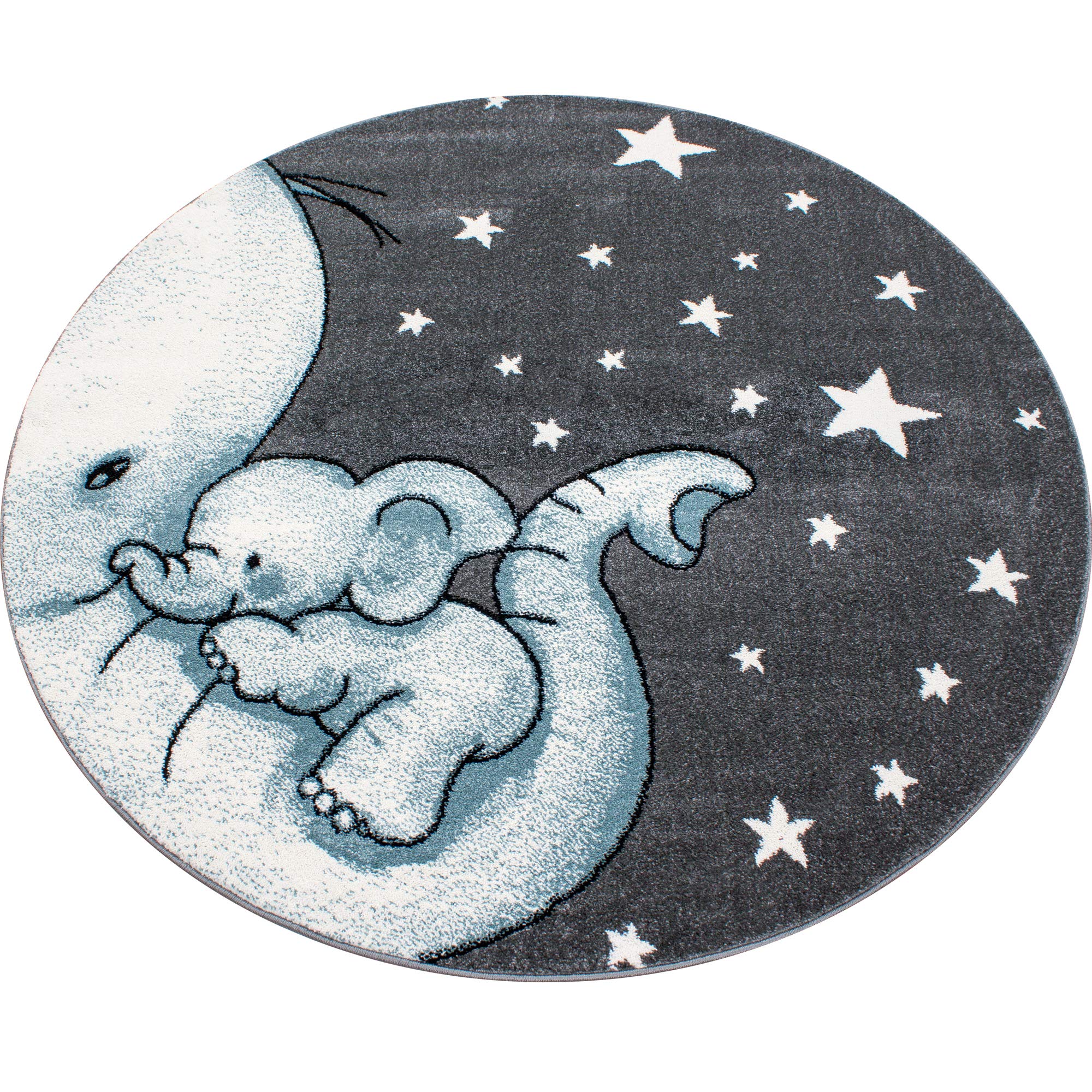 HomebyHome Alfombra Infantil Elefantes Azules 200x290 cm Alfombra XXL de Juego Superficie Blanda Colores Suaves Ideal para Habitaciones Grandes