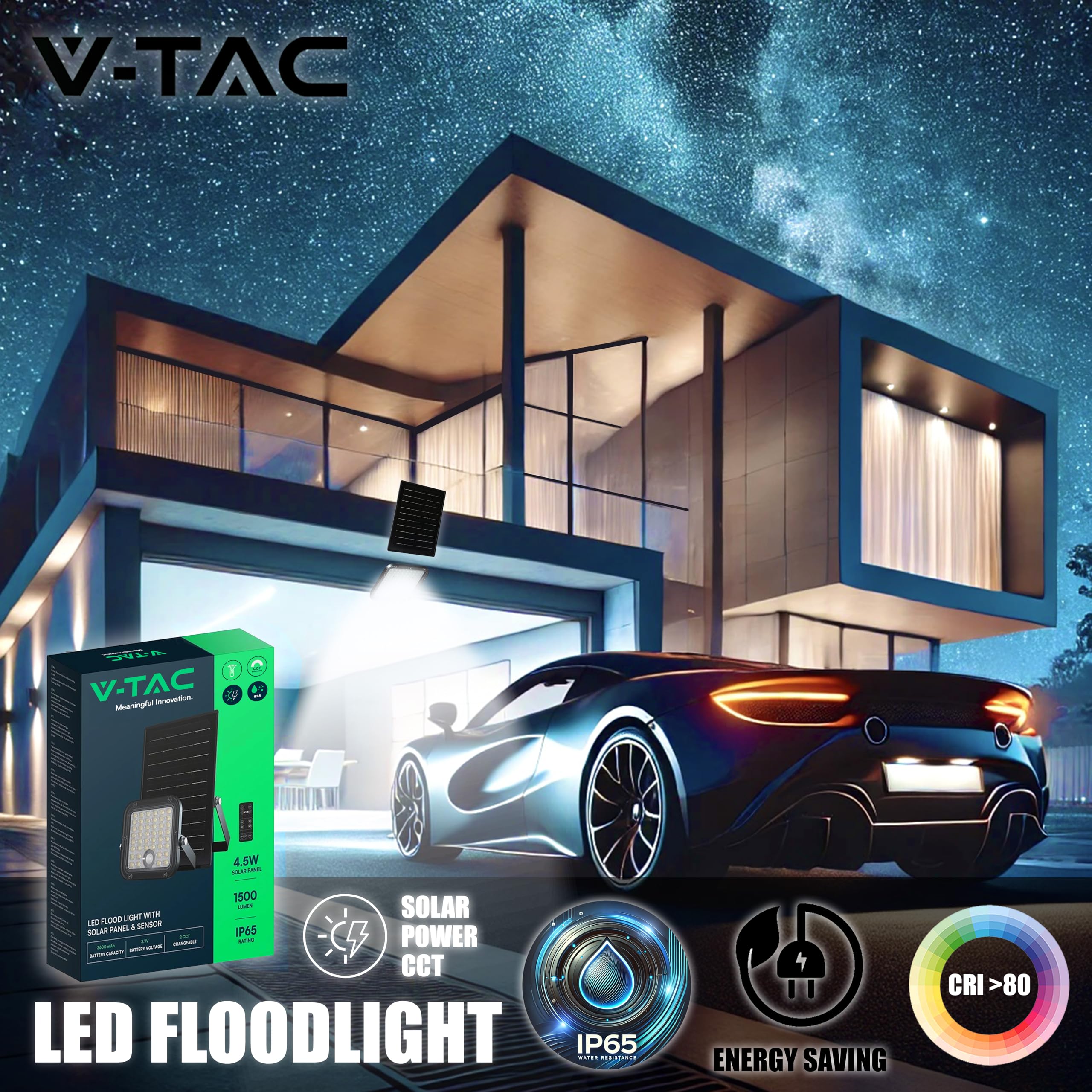 V-TAC Faretto LED da Esterno con Pannello Solare 4.5W - 1500 Lumen - Dotato di Sensore di Movimento e Telecomando - IP65 - Batteria 3600 mAh - Faro Piccolo per Casa, Giardino, Garage - 4000K + 6000K