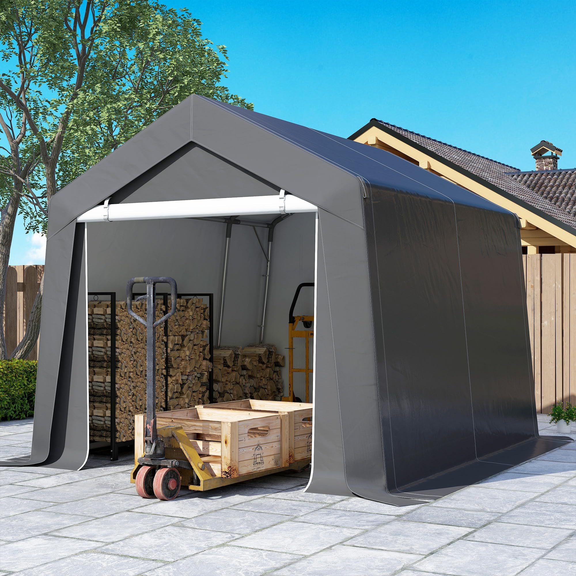 Outsunny Garagenzelt 3x3 m Wasserdicht Gerätezelt mit Rolltür Belüftungsfenster Verlängerte Kanten, UV-beständig Lagerzelt, Carport Zeltgarage Unterstand für Auto SUV Gartengeräte, Motorrad