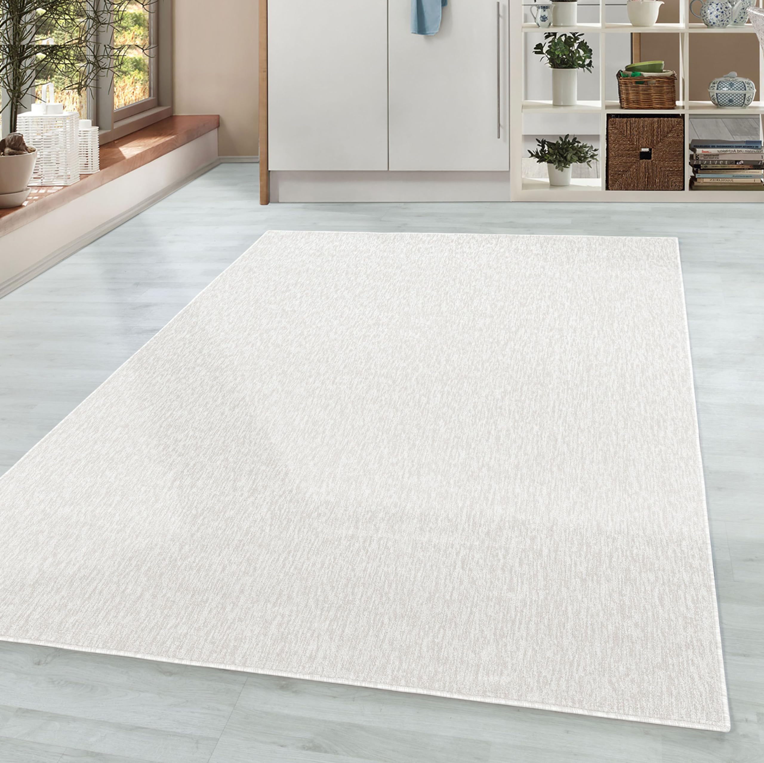 HomebyHome Alfombra Pila Corta Diseño Moteado Liso Sala de Estar Suave Rectangular, Color:Crema, Tamaño:160x230 cm