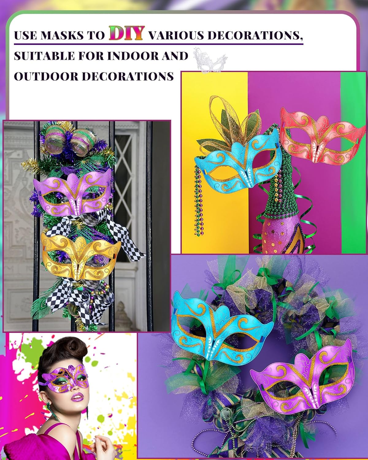 Sratte 120 Pcs Mardi Gras Masks Bulk Metallic Masquerade Masks 6 Colors Mardi Gras Costume Party Accessory - Image 4