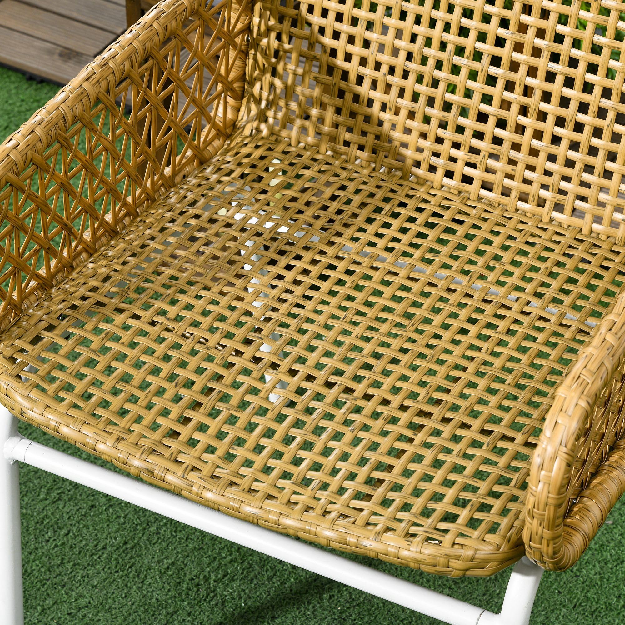 Outsunny Conjunto de Muebles de Jardín Juego de 3 Piezas Ratán Natural | Sillas y Mesa, 2 Sillas, 1 Mesa de Centro, Cojines, para Terraza Patio