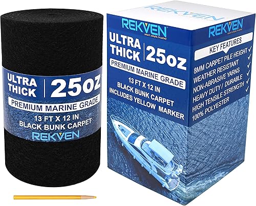 Alfombra marina prémium de 25 onzas para lanchas y tablas de remolque de moto acuática (13 pies x 12 pulgadas) con marcador de tela amarillo