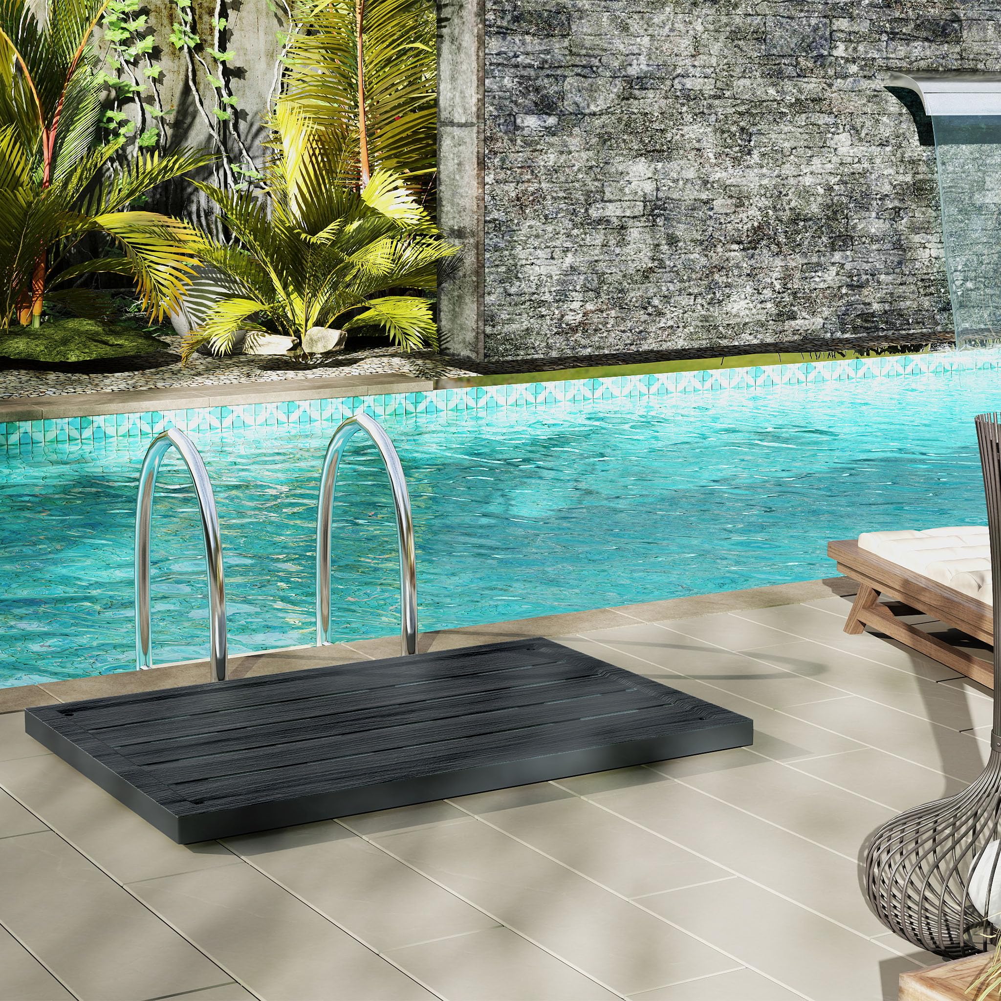 FIVMEN Élément de sol en plastique pour douche solaire, douche de jardin, douche extérieure, plaque de sol, antidérapante, protection UV, pour douche de piscine, échelle de piscine, 100 x 65 x 4 cm