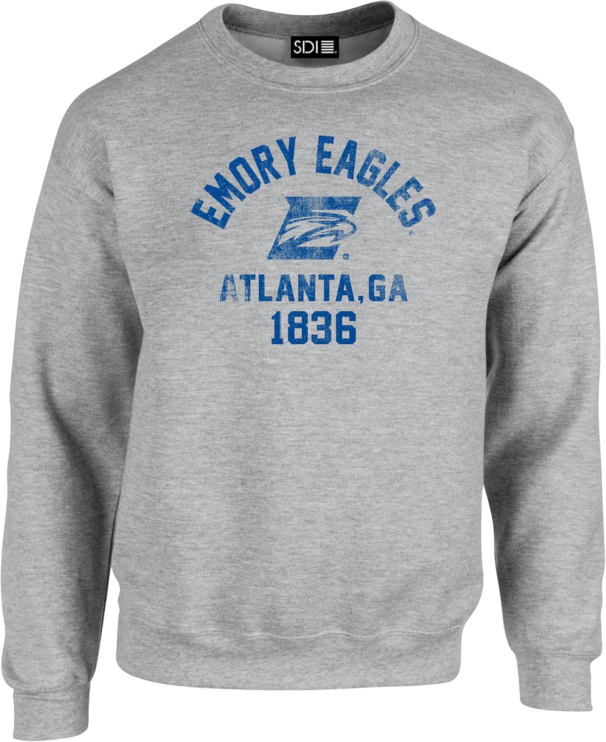 Emory Eagles Mascot Block Arch Crew Neck Sweatshirt, Small, Sport Grey