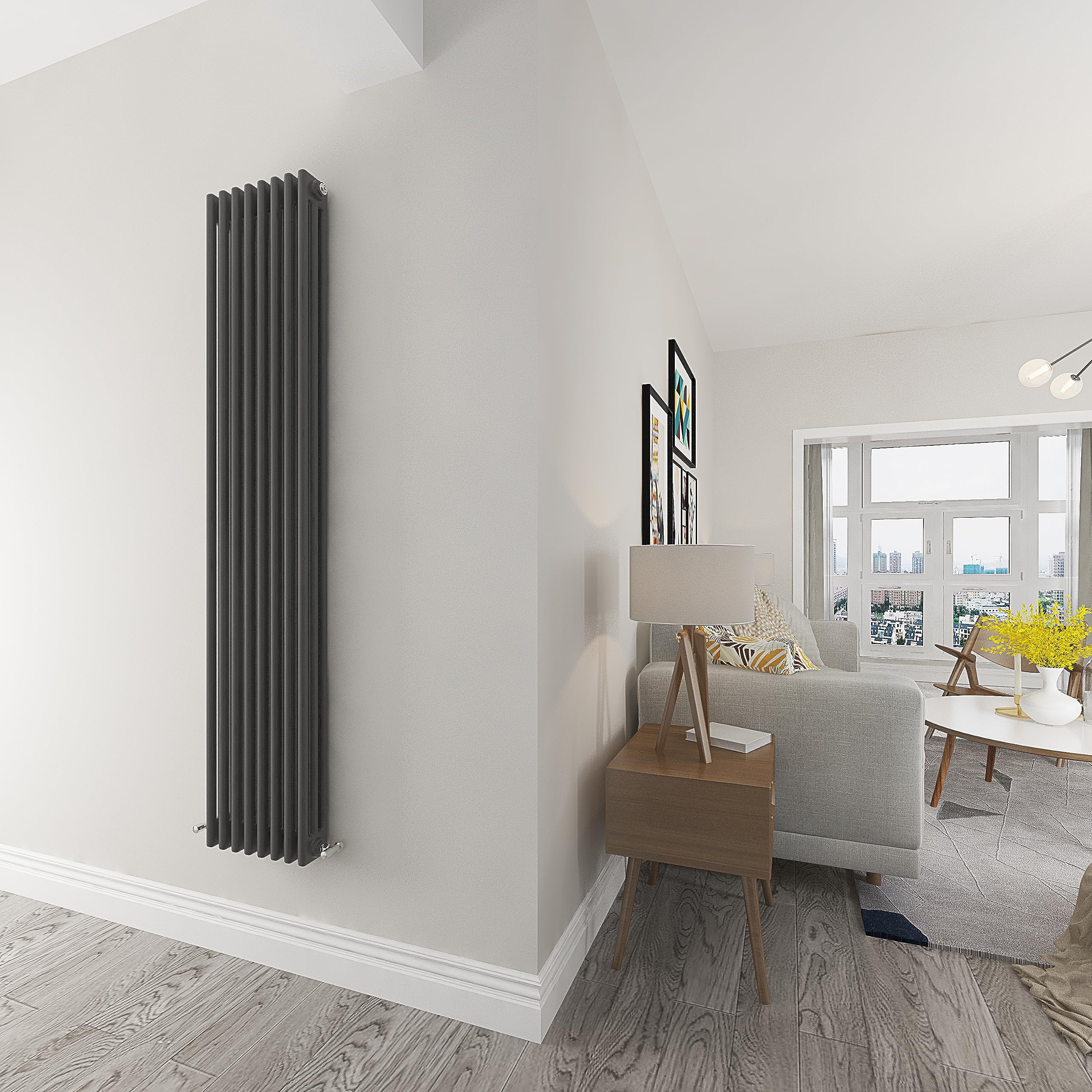 Xinyang Anthracite Traditional 3 Column Radiator Vertical Tall Rads Cast Iron Style -1800X380mm Centre Heating