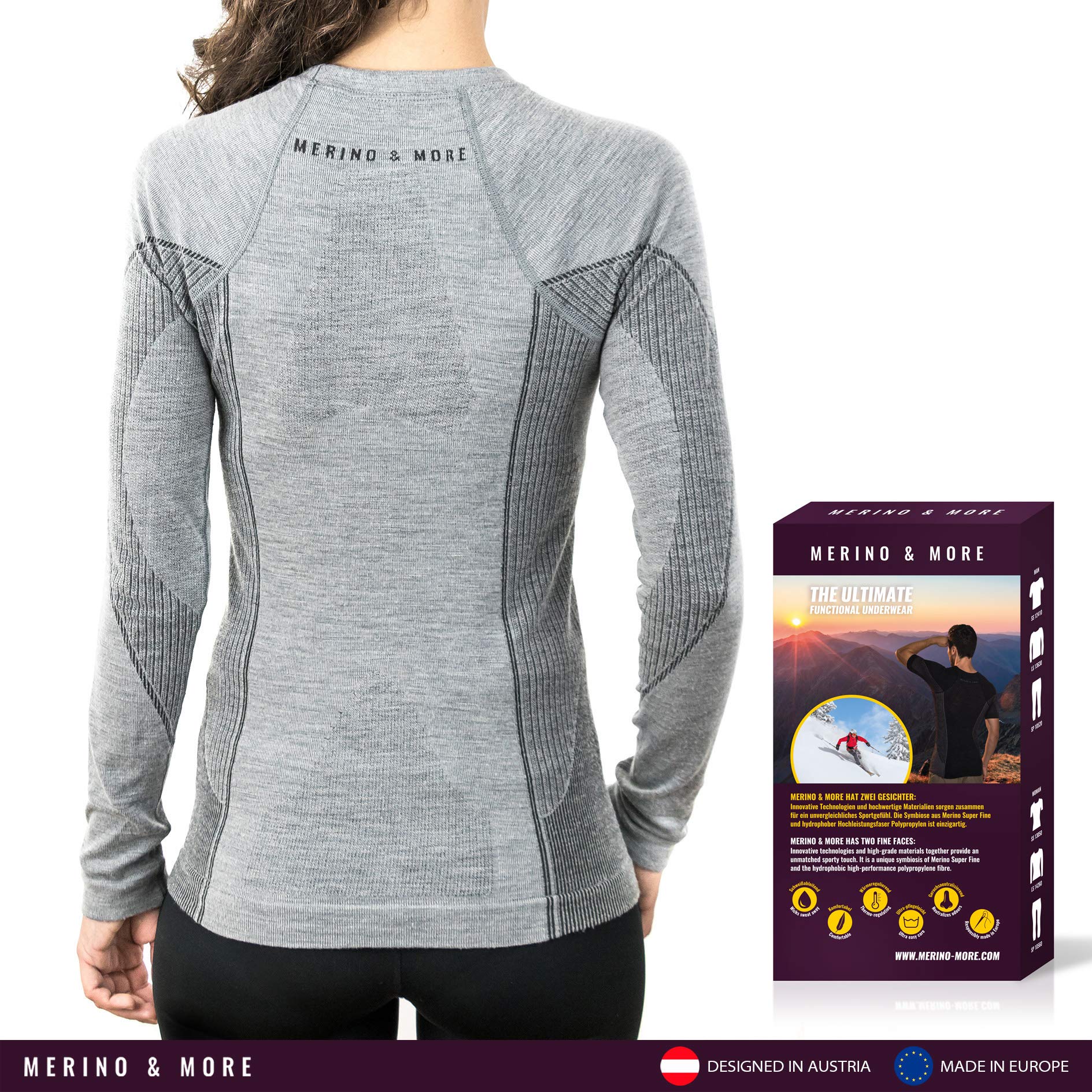 Merino & More Merino Skiunterwäsche Damen - Funktionsunterhemd Merinowolle Langarm
