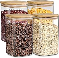 Vista 9 de Recipientes de almacenamiento de vidrio con tapas herméticas de bambú, juego de 5, tarros de vidrio de despensa con tapa, perfectos