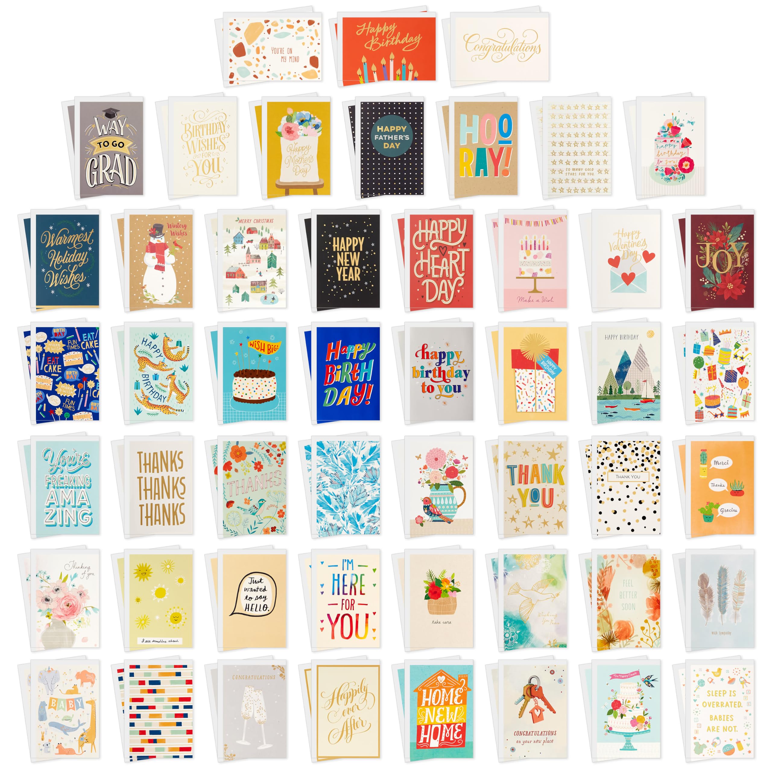 Hallmark Lot de 100 cartes de vœux vierges assorties avec organiseur de cartes, pour toutes occasions : anniversaire, remerciement, félicitations, mariage, bébé, pensée, condoléances