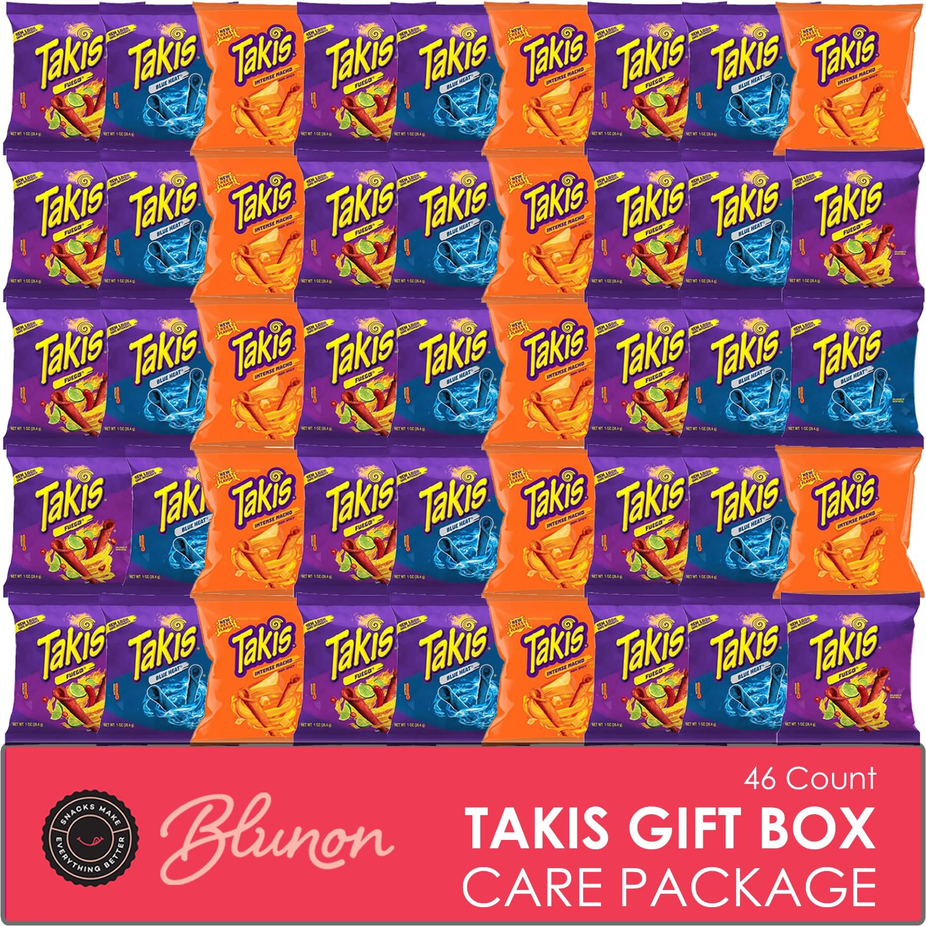 Takis Variety Pack Fuego, Blue Heat, and Intense Nacho Tortilla Chips - Fiery Spicy Snack Bag Care Package - Bulk Assortment Christmas Gift - Sampler Care Package Gift Box (46 pack)