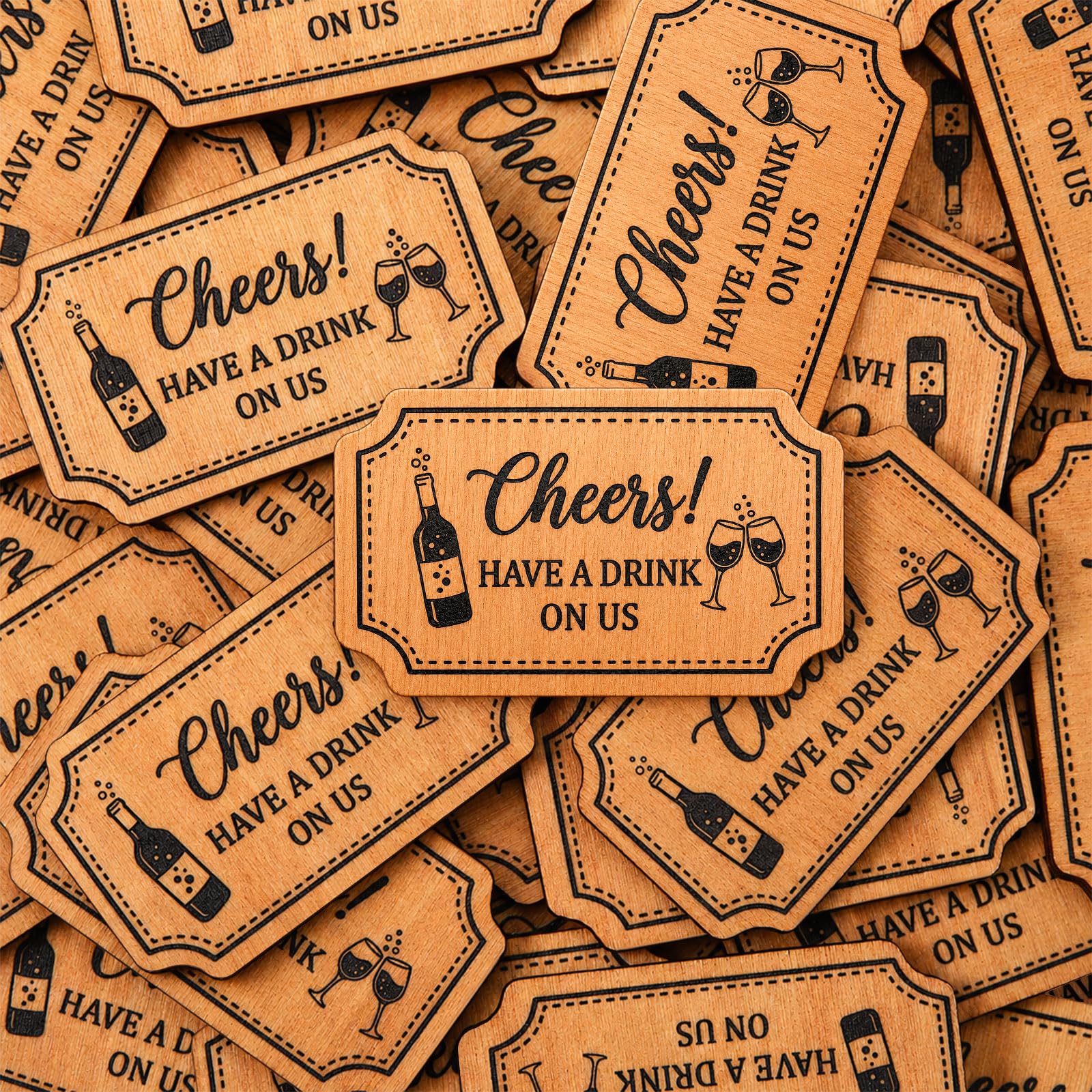 Marsui 100 Pcs Wooden Drink Tokens for Weddings,Rectangular Shape